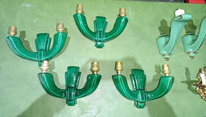 Set of four two-light green enameled earthenware...