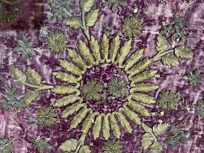 Four velvets embroidered with gold thread,...