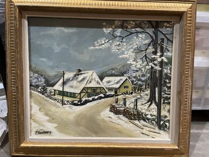 F. VOURRON 
Danish landscape in winter
Oil...