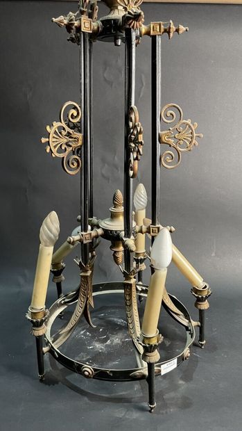 Black patina bronze cage chandelier with...
