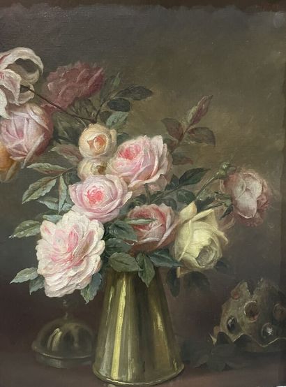 Modern school 
Still life with flowers 
Oil...