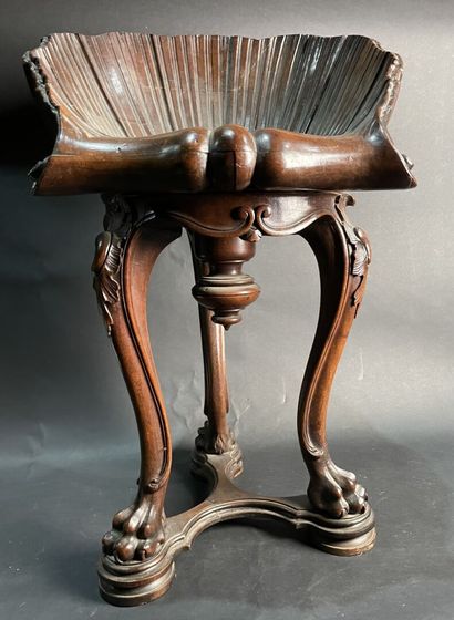 Mahogany swivel stool, leaf-shaped seat,...