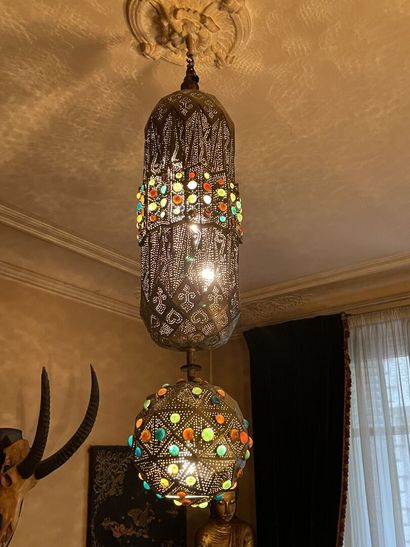 Souk lantern in pierced metal decorated with...