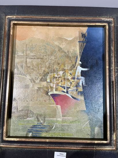 Contemporary school
Port view 
Oil on panel,...