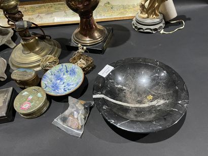 Marble ashtray, lots of pieces, candleholders...