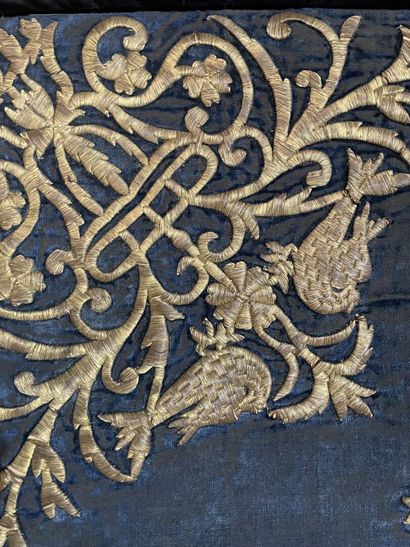 Four velvets embroidered with gold thread,...