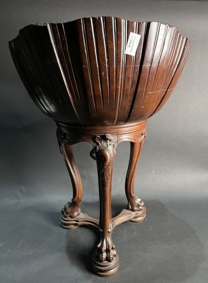 Mahogany swivel stool, leaf-shaped seat,...