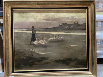 Fernand BLAYN (1853-1892) 
Goose keeper
Oil...