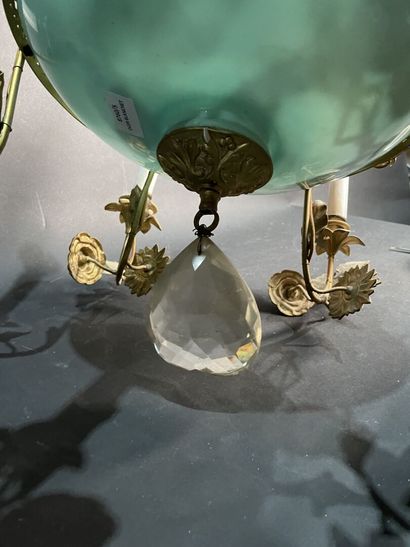 Green opaline glass pendant with six flowery...