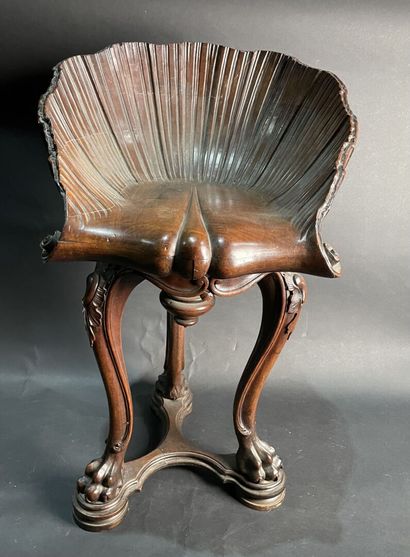 Mahogany swivel stool, leaf-shaped seat,...