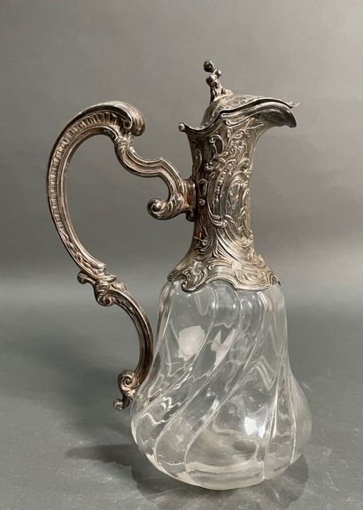 Crystal ewer with rich silver mounting, decorated...