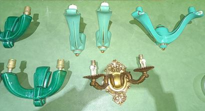 Set of four two-light green enameled earthenware...