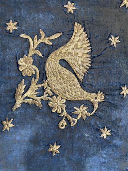 Four velvets embroidered with gold thread,...