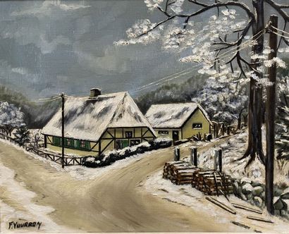 F. VOURRON 
Danish landscape in winter
Oil...