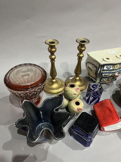 Lot of trinkets including two gilt bronze...