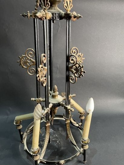 Black patina bronze cage chandelier with...