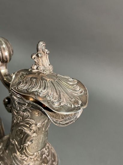 Crystal ewer with rich silver mounting, decorated...