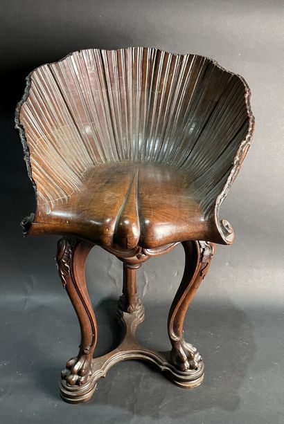 Mahogany swivel stool, leaf-shaped seat,...