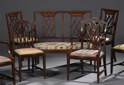 Mobilier de salon en acajou et filets de...