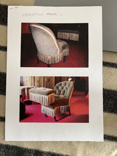 Curieux fauteuil en cuir capitonné havane...