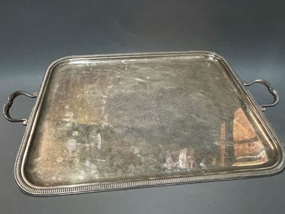 Plateau de service en métal argenté à frise...