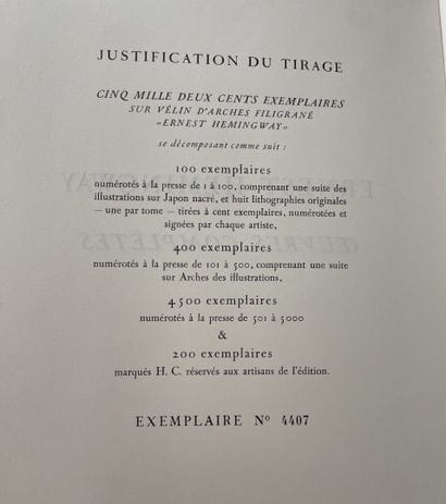 Ernest HEMINGWAY 
Works. André Sauret publisher....