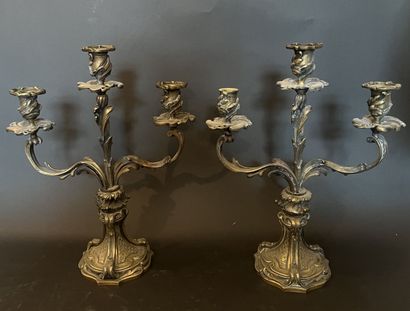 Paire de candélabres en métal à décor feuillagé...
