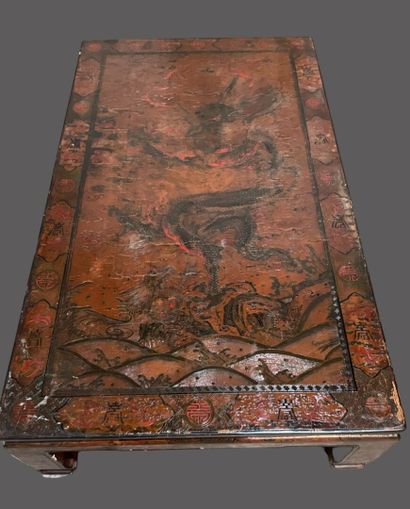 Table basse rectangulaire en bois laqué brun...