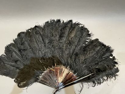 Lot d'éventails dont deux en plumes d'autruche...