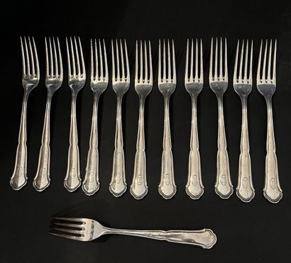 Douze fourchettes en argent 800 °/°° à spatule...