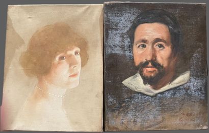 Lot de tableaux, dessins, gravures dont :
Louis...