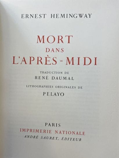 Ernest HEMINGWAY 
Works. André Sauret publisher....
