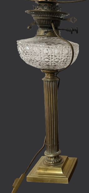 Deux lampes à pétrole 
le fût à colonne cannelée...