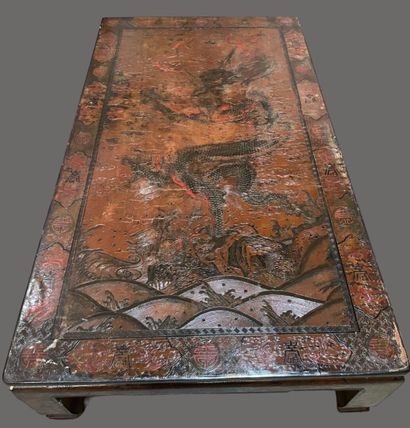 Table basse rectangulaire en bois laqué brun...