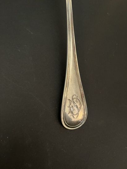 Louche en argent modèle à filet, chiffrée...