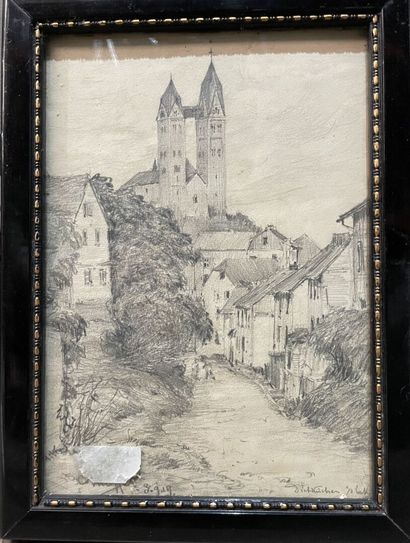 Lot de dessins et aquarelles dont :
-