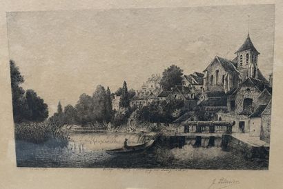 Lot de tableaux, dessins, gravures dont :
Louis...