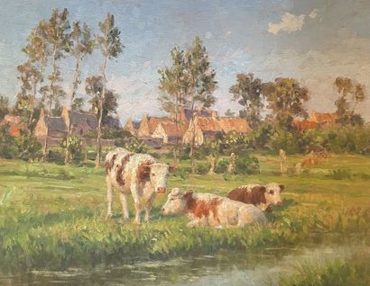 Félix PLANQUETTE (1873-1964)
Cows 
Two oils...