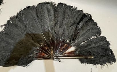 Lot d'éventails dont deux en plumes d'autruche...