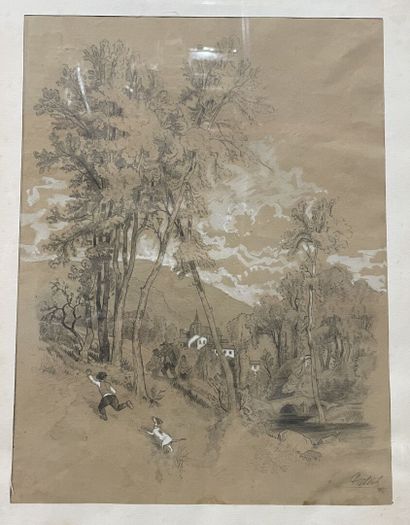 Lot de dessins et aquarelles dont :
-
