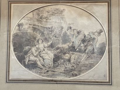 Lot de tableaux, dessins, gravures dont :
Louis...