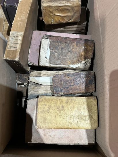 Bound and paperback books.
Eight boxes.