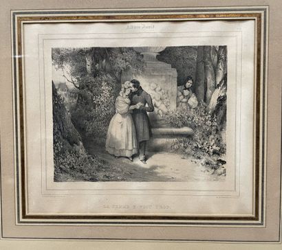 Lot de tableaux, dessins, gravures dont :
Louis...