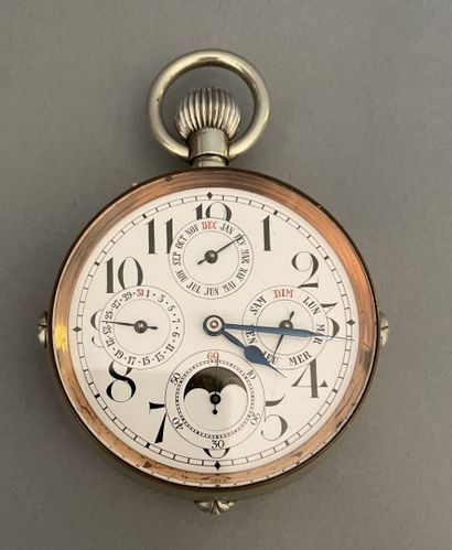 Importante montre de poche en argent à quantième...