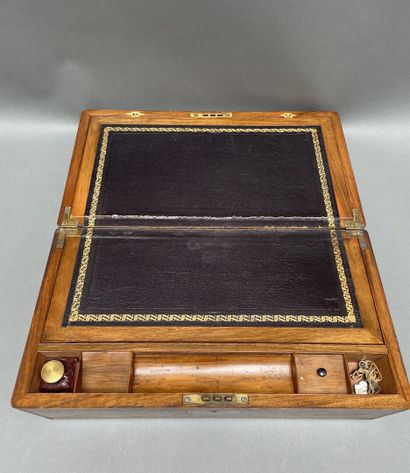 Mahogany and brass travel writing case, the...