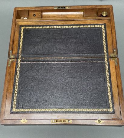 Mahogany and brass travel writing case, the...