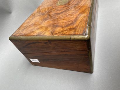 Mahogany and brass travel writing case, the...