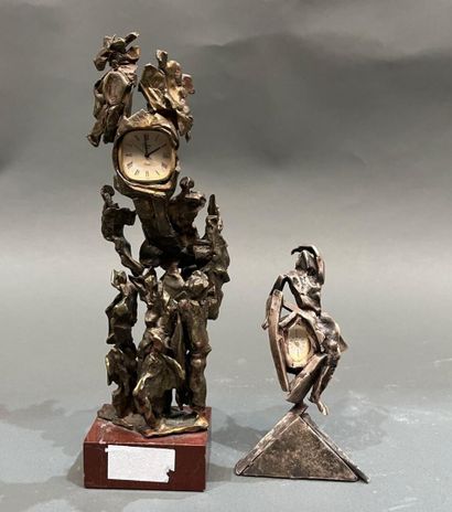 Two modern sculptures in patinated metal...