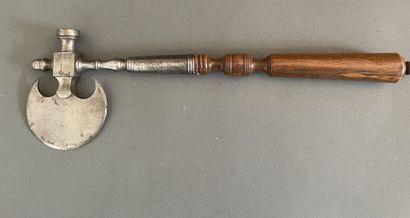 Wrought-iron sugar axe, wooden handle
L :...