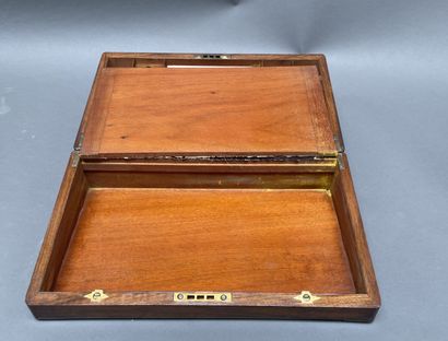Mahogany and brass travel writing case, the...